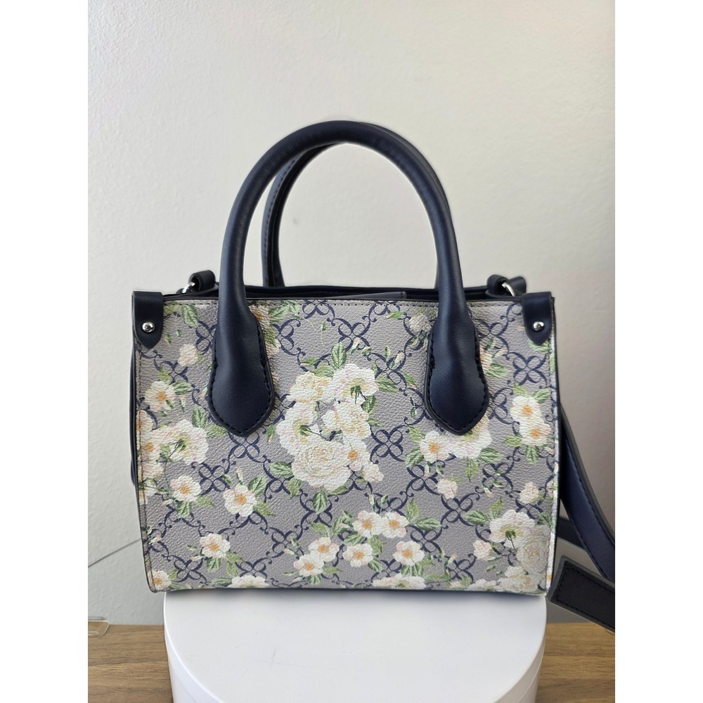 Nine West Archy Mini Satchel Navy Floral Logo Crossbody Bag  Flawed Poor - Picture 2 of 9